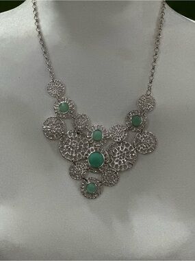 Premier Designs Silver Filigree Necklace with Green Stones